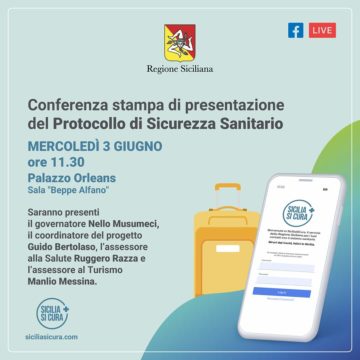Oggi conferenza stampa di presentazione del Protocollo di Sicurezza Sanitario. Saranno presenti il governatore Musumeci e Guido Bertolaso