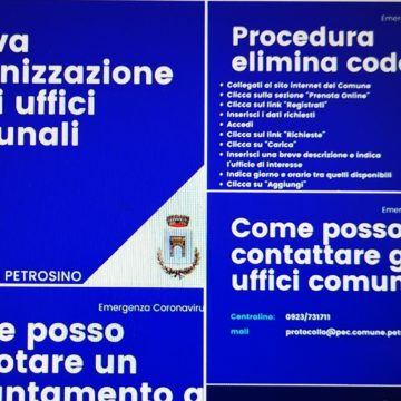 Grandi novità per Comune di Petrosino che attiva la procedura “Elimina code”. Dalla prossima settimana sarà possibile anche richiedere online i certificati anagrafici