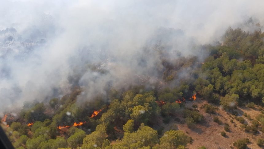 Incendio nella zona di Porta Palo di Menfi. 2 ore di volo e 20 lanci con 18mila litri di acqua in quattro giorni per gli equipaggi dell’elicottero HH139A dell’Aeronautica Militare