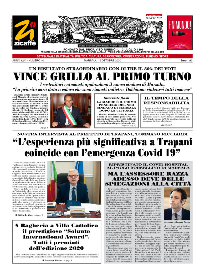 E’ la prima pagina del nuovo numero del Vomere in edicola da venerdì. Buona lettura e grazie per l’affetto con cui ci seguite