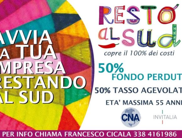 CNA Trapani promuove “Resto al sud”, ora esteso agli under56. L’incentivo prevede finanziamenti 50% a fondo perduto per agevolare l’imprenditoria nel Mezzogiorno CNA Trapani promuove “Resto al sud”, ora esteso agli under56. L’incentivo prevede finanziamenti 50% a fondo perduto per agevolare l’imprenditoria nel Mezzogiorno