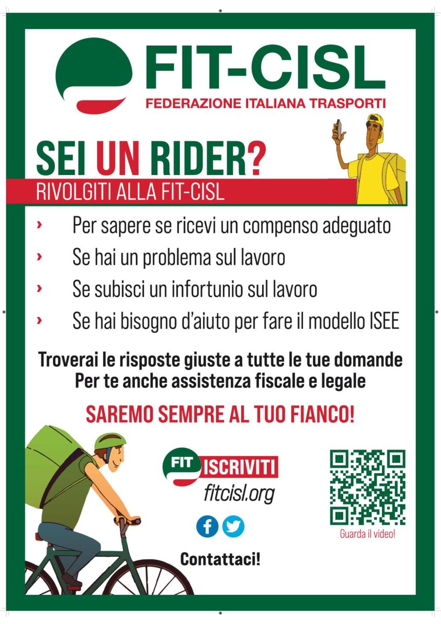 Riders, domani e martedì 16 anche a Trapani open day formativo organizzato dalla Fit Cisl su diritti e trattamento economico
