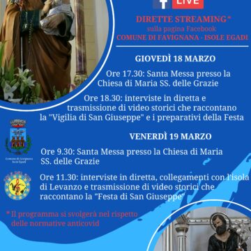 Festività di San Giuseppe in diretta streaming da Marettimo e con testimonianze da Levanzo in onore del Santo Patrono e delle due isole dell’arcipelago sulla pagina Facebook del Comune