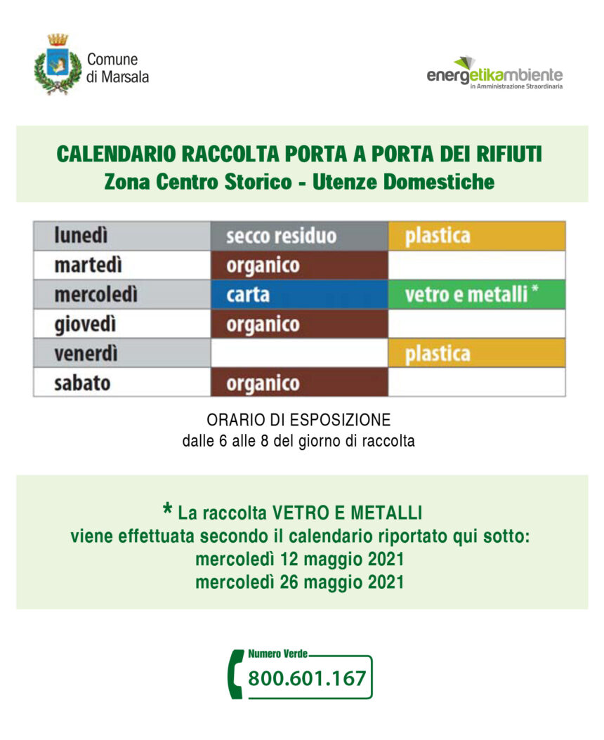 Marsala, le prossime giornate di maggio per la raccolta del vetro