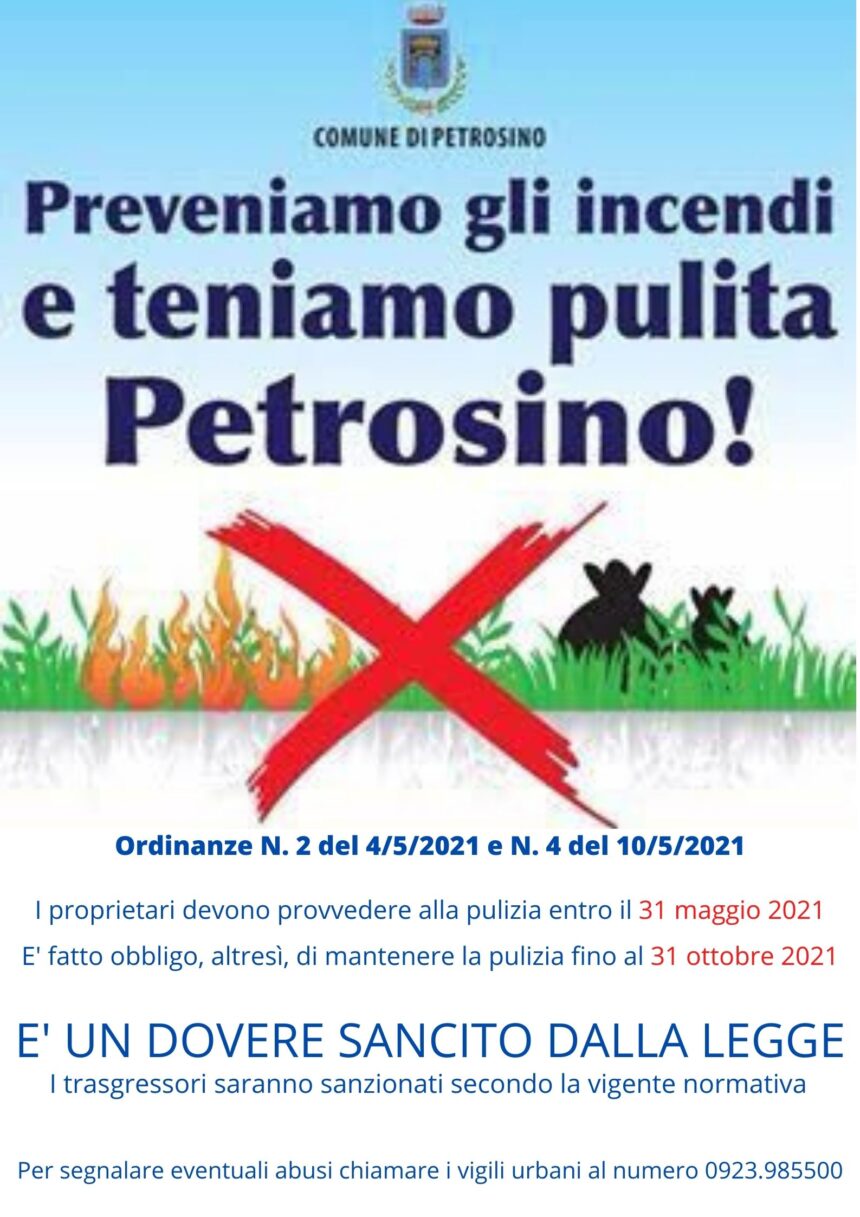 Prevenzione incendi boschivi, il sindaco di Petrosino firma l’ordinanza
