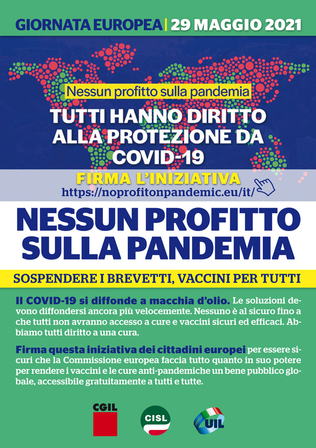 “Nessun profitto sulla pandemia”Domani sabato 29 maggio il banchetto Cgil Cisl Uil Trapanidavanti l’ingresso di Villa Regina Margheritaper la raccolta firme della petizione “Nessun profitto sulla pandemia”Domani sabato 29 maggio il banchetto Cgil Cisl Uil Trapanidavanti l’ingresso di Villa Regina Margheritaper la raccolta firme della petizione