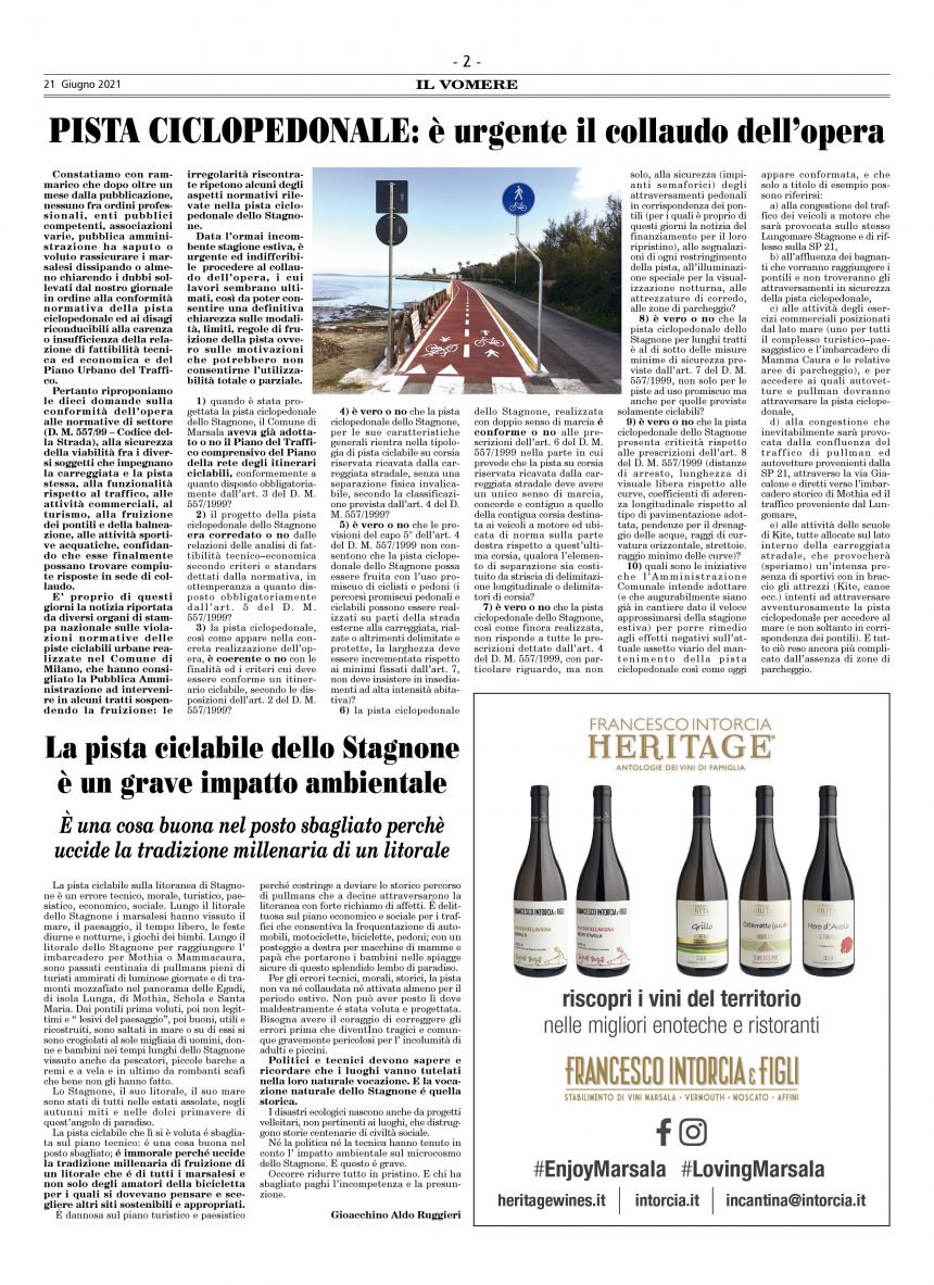 La pista ciclabile dello Stagnone è un grave impatto ambientale