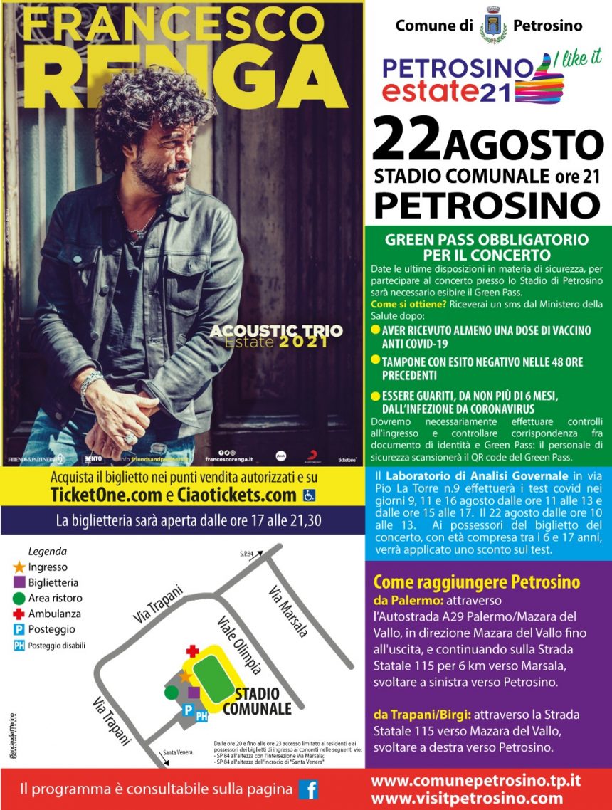“Petrosino Estate 2021”, domenica 22 agosto Francesco Renga in concerto