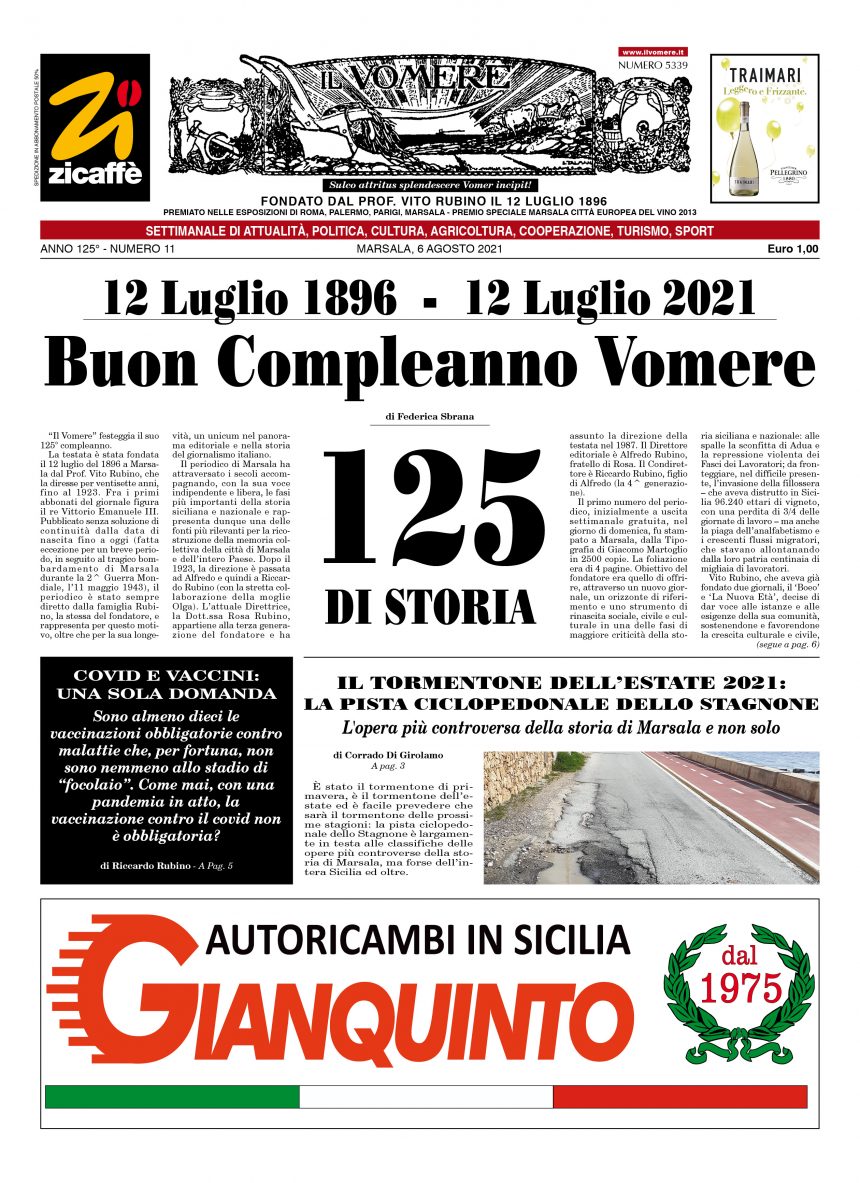 Ecco la prima pagina del nuovo numero del Vomere