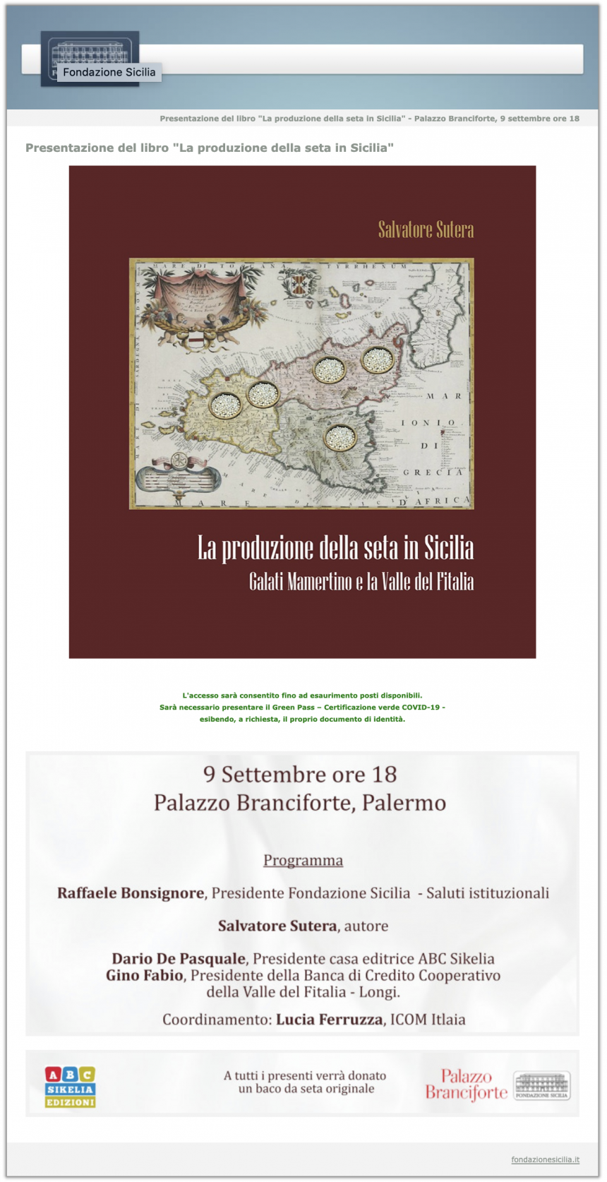 Presentazione del libro “La produzione della seta in Sicilia”