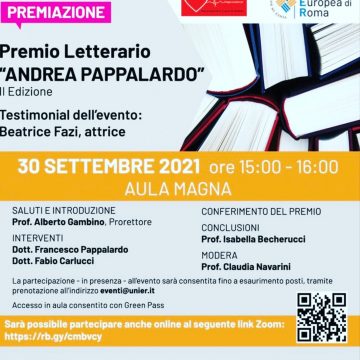 Il 30 settembre all’ Università Europea di Roma la consegna del Premio letterario “Andrea Pappalardo”