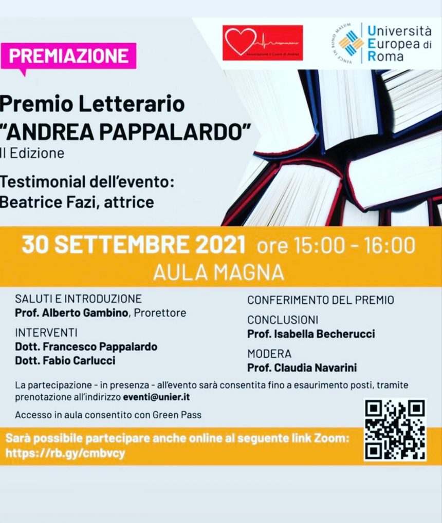 Il 30 settembre all’ Università Europea di Roma la consegna del Premio letterario “Andrea Pappalardo”
