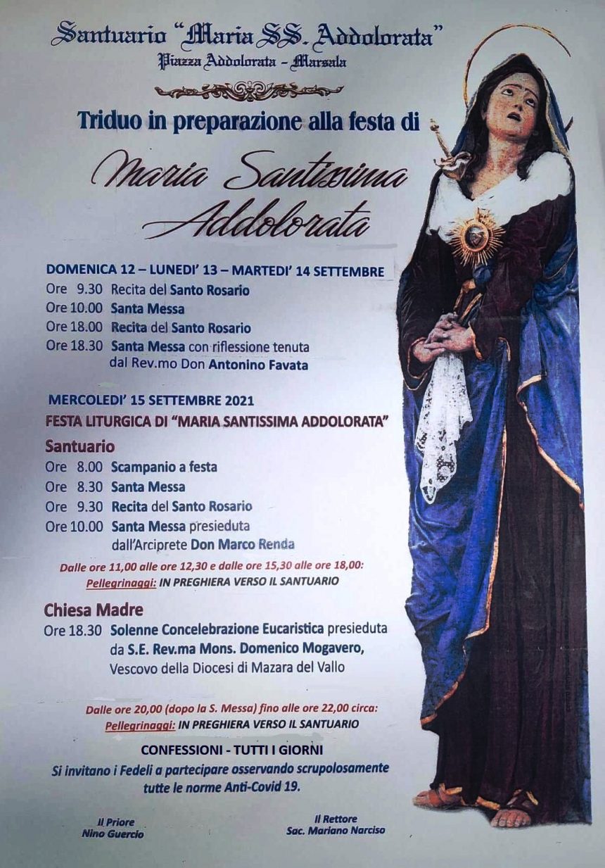 Marsala, il 15 settembre Festa liturgica Maria Santissima Addolorata