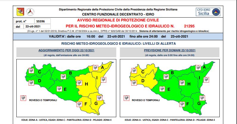 Dipartimento regionale Protezione Sicilia, Livello di allerta Gialla