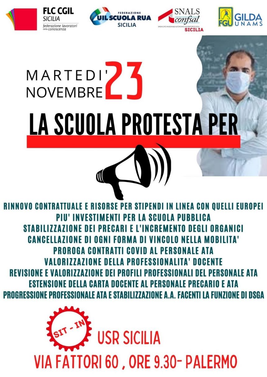 Scuola: Sindacati Sicilia, sit-in di protesta martedì 23 novembre