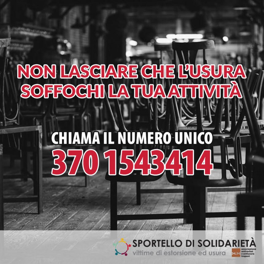 “Se l’usura presenta il conto, ribellati”: nuova campagna di sensibilizzazione dello Sportello Antiracket di Trapani