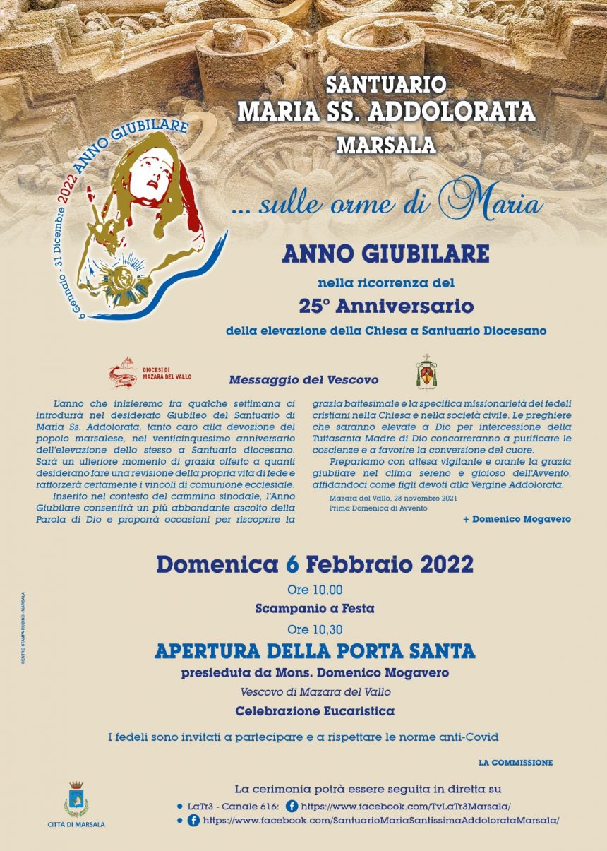 Domenica prossima, 6 febbraio, nel Santuario di Maria Santissima Addolorata a Marsala, l’apertura della Porta Santa