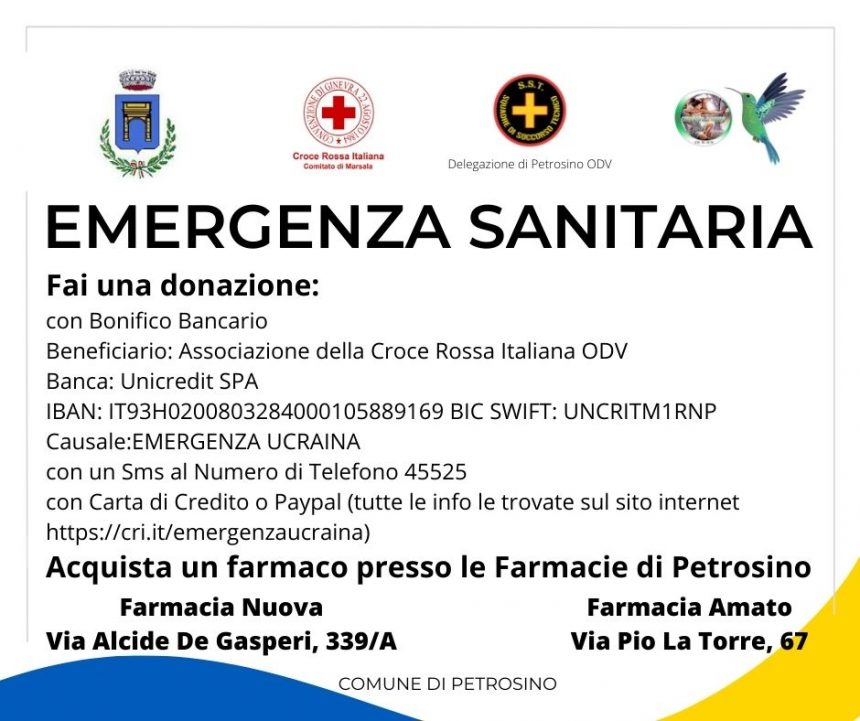 Emergenza Ucraina, da domani a Petrosino raccolta straordinaria di farmaci