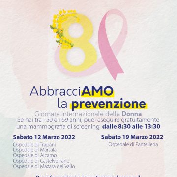 Asp Trapani, ‘AbbracciAmo la prevenzione’, per le donne Screening gratuiti sabato 12 marzo 2022