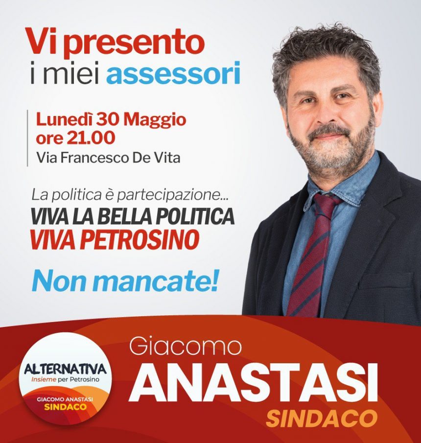 Amministrative Petrosino 2022, il candidato a sindaco  Giacomo Anastasi presenta la rosa degli assessori designati