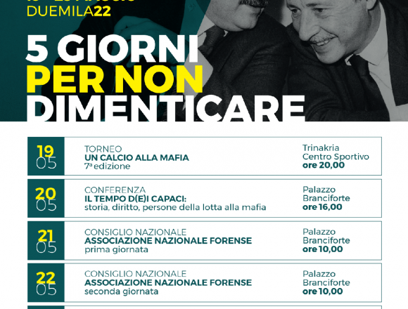 30° Anniversario delle stragi di mafia; l’Associazione Nazionale Forense ricorda le vittime a Palermo venerdì 21 con la conferenza “Il tempo d(e)i Capaci”