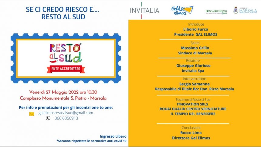 Tutto pronto per RESTO AL SUD, l’evento organizzato dal Gal Elimos il prossimo 27 Maggio