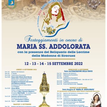 Dal 12 settembre festeggiamenti in onore di Maria SS. Addolorata, a Marsala il reliquiario delle lacrime della Madonna di Siracusa