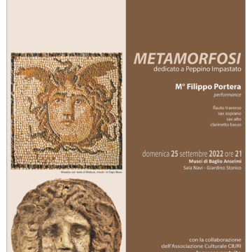 Dedicato a Peppino Impastato Performance di Musica e parole “Metamorfosi” del M° Filippo Portera. Domenica 25 settembre, Giardino Storico dei Musei di Baglio Anselmi – Parco di Lilibeo – Marsala