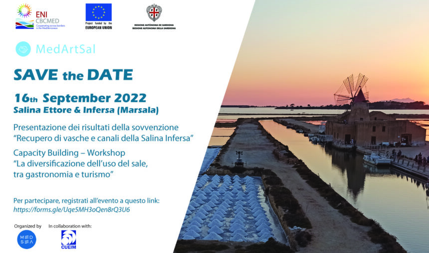 Evento alle Saline Ettore e Infersa di Marsala nell’ambito del programma Mediterranean artisanal Salinas della Findazione MEDSEA il 16 settembre