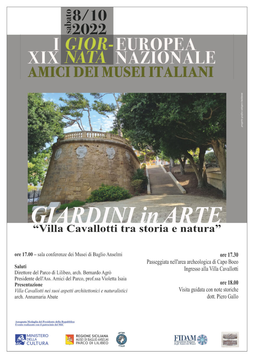 I Giornata Europea degli Amici dei Musei. “Villa Cavallotti tra storia e natura” 8 ottobre ore 17. Sala conferenze dei Musei Baglio Anselmi