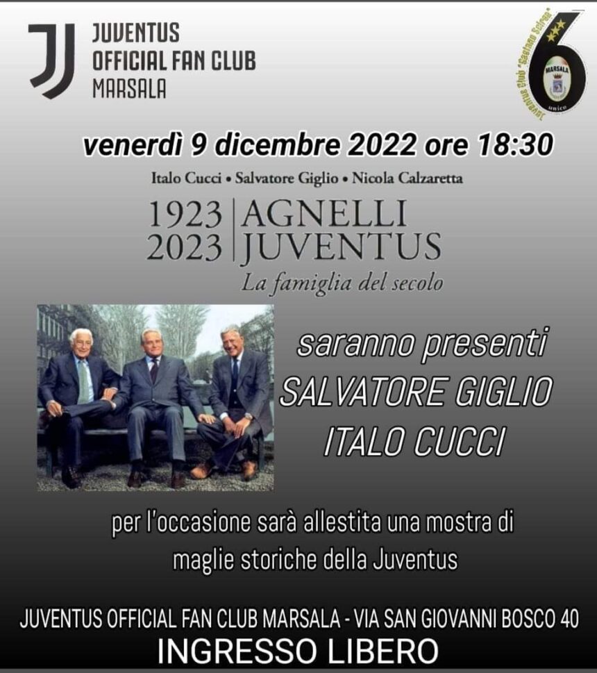 Lo Juventus Official Fan Club Marsala ospiterà domani 9 dicembre alle ore 18,30 Italo Gucci e Salvatore Giglio