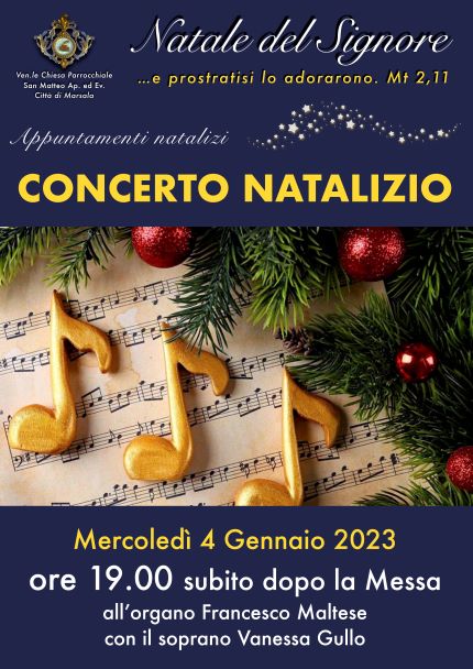 Il concerto natalizio previsto per domani 23 dicembre è stato rimandato a mercoledì 4 gennaio