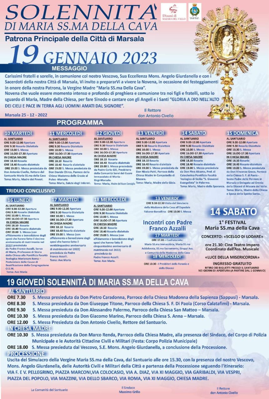 Il 19 gennaio Festa della Madonna della Cava, Patrona della Città di Marsala. Ecco il programma