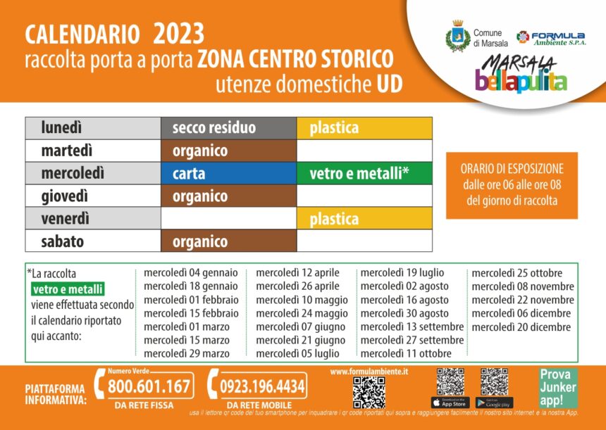 MARSALA, ECCO I CALENDARI RACCOLTA DIFFERENZIATA 2023 CON DATE CONFERIMENTO VETRO DISPONIBILI NELLE ISOLE ECOLOGICHE, CENTRI RACCOLTA COMUNALI E ONLINE