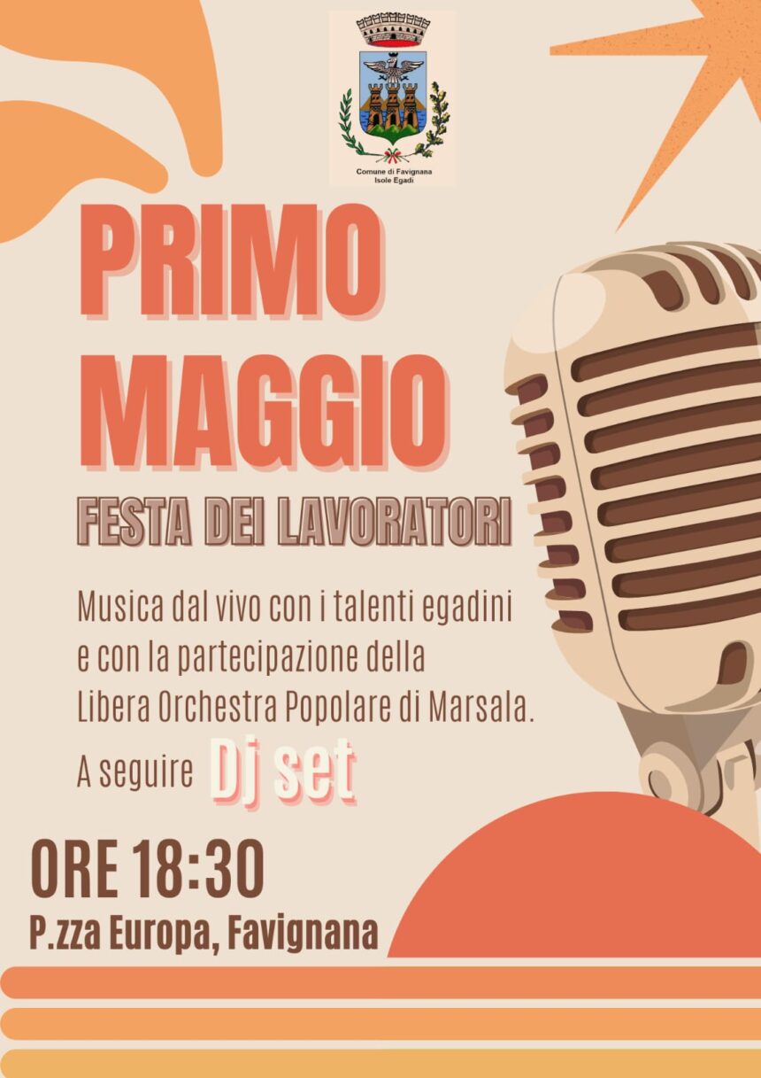Primo Maggio a Favignana, concerto in Piazza Europa con i talenti egadini e la Libera Orchestra Popolare di Marsala