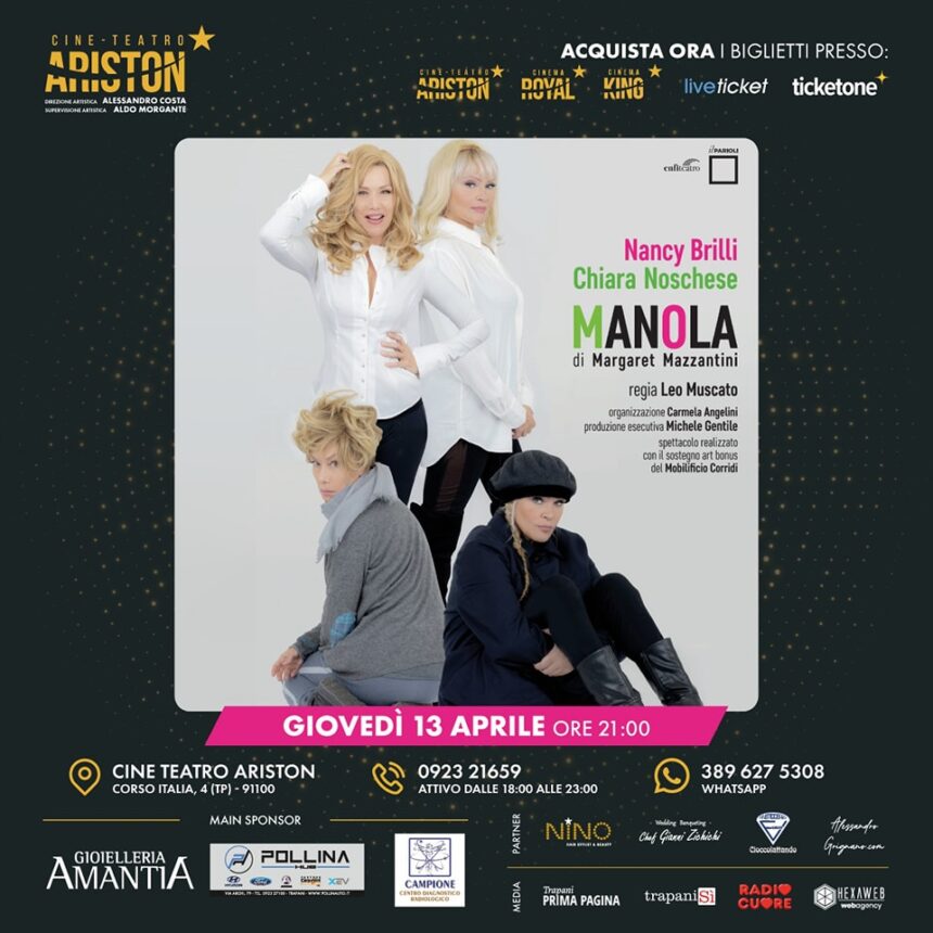 Tutto pronto per “Manola”, lo spettacolo teatrale con Nancy Brilli eChiara Noschese come protagoniste che andrà in scena domani sera al Cine Teatro Ariston Tutto pronto per “Manola”, lo spettacolo teatrale con Nancy Brilli eChiara Noschese come protagoniste che andrà in scena domani sera al Cine Teatro Ariston