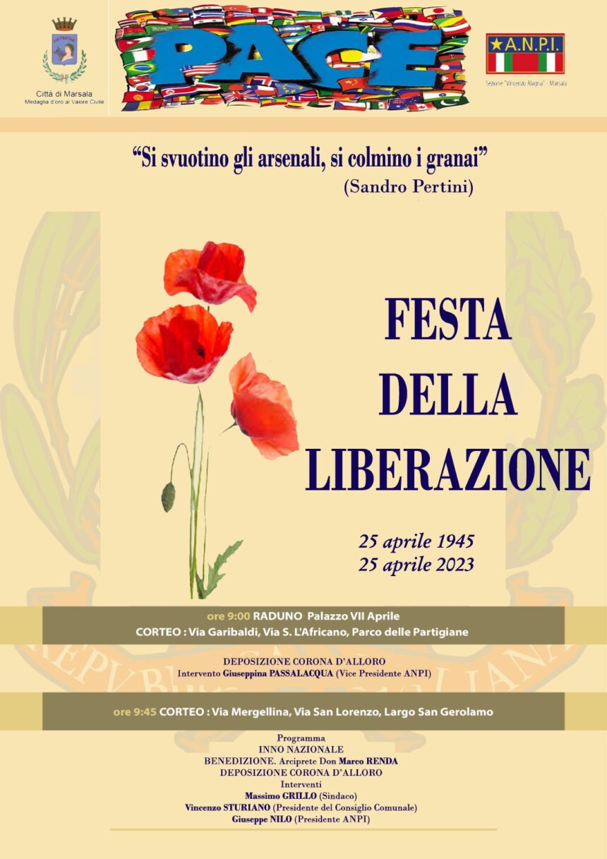 L’AMMINISTRAZIONE GRILLO, IL CONSIGLIO COMUNALE E LA SEZIONE ANPI DI MARSALA CELEBRANO LA FESTA DELLA LIBERAZIONE