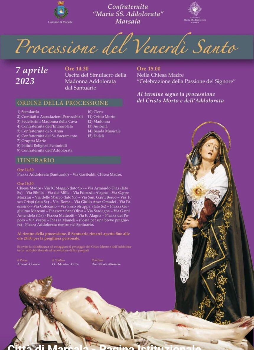 Marsala, itinerario Processione Venerdì Santo