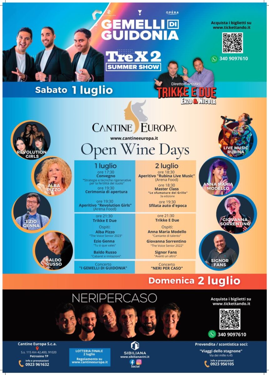 I GEMELLI DI GUIDONIA E I NERI PER CASO ALLE CANTINE EUROPA PER L’OPEN WINE DAYS  