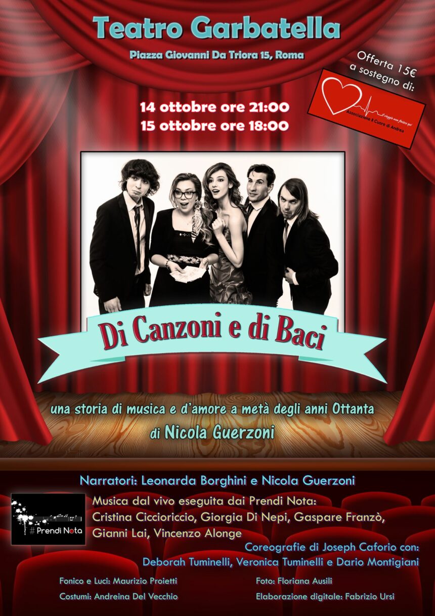 Roma, Di Canzoni e di Baci al Teatro Garbatella 14 ottobre ore 21 – 15 ottobre ore 18