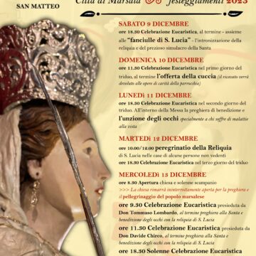 Dal 9 al 13 dicembre festeggiamenti in onore di Santa Lucia nella chiesa di San Matteo a Marsala