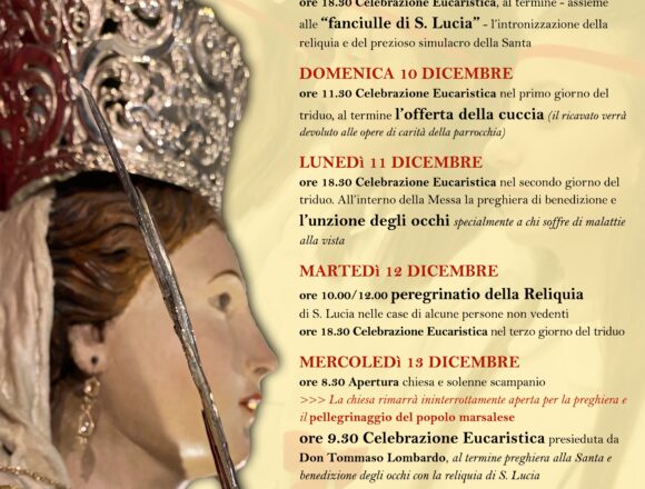 Dal 9 al 13 dicembre festeggiamenti in onore di Santa Lucia nella chiesa di San Matteo a Marsala Dal 9 al 13 dicembre festeggiamenti in onore di Santa Lucia nella chiesa di San Matteo a Marsala