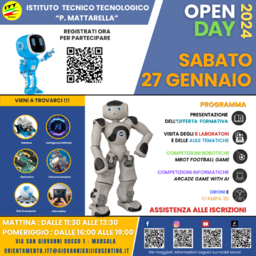 Open Day il 27 Gennaio 2024 all’ITT Mattarella di Marsala